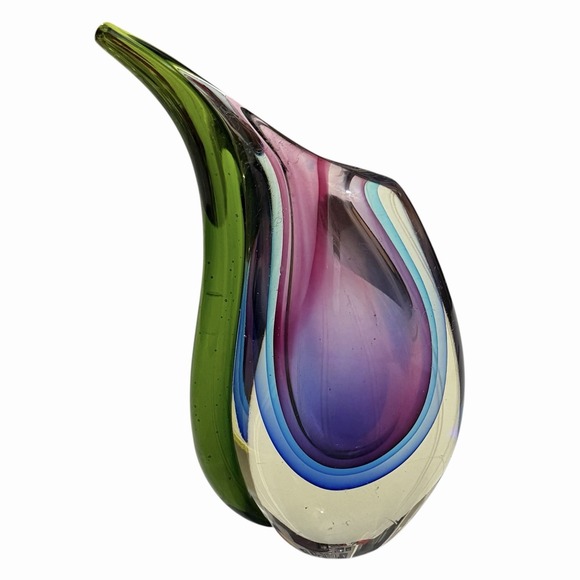 Murano Other - Vintage Murano Sommerso Art Glass Vase Purple Blue Green 9.5" Italian MCM